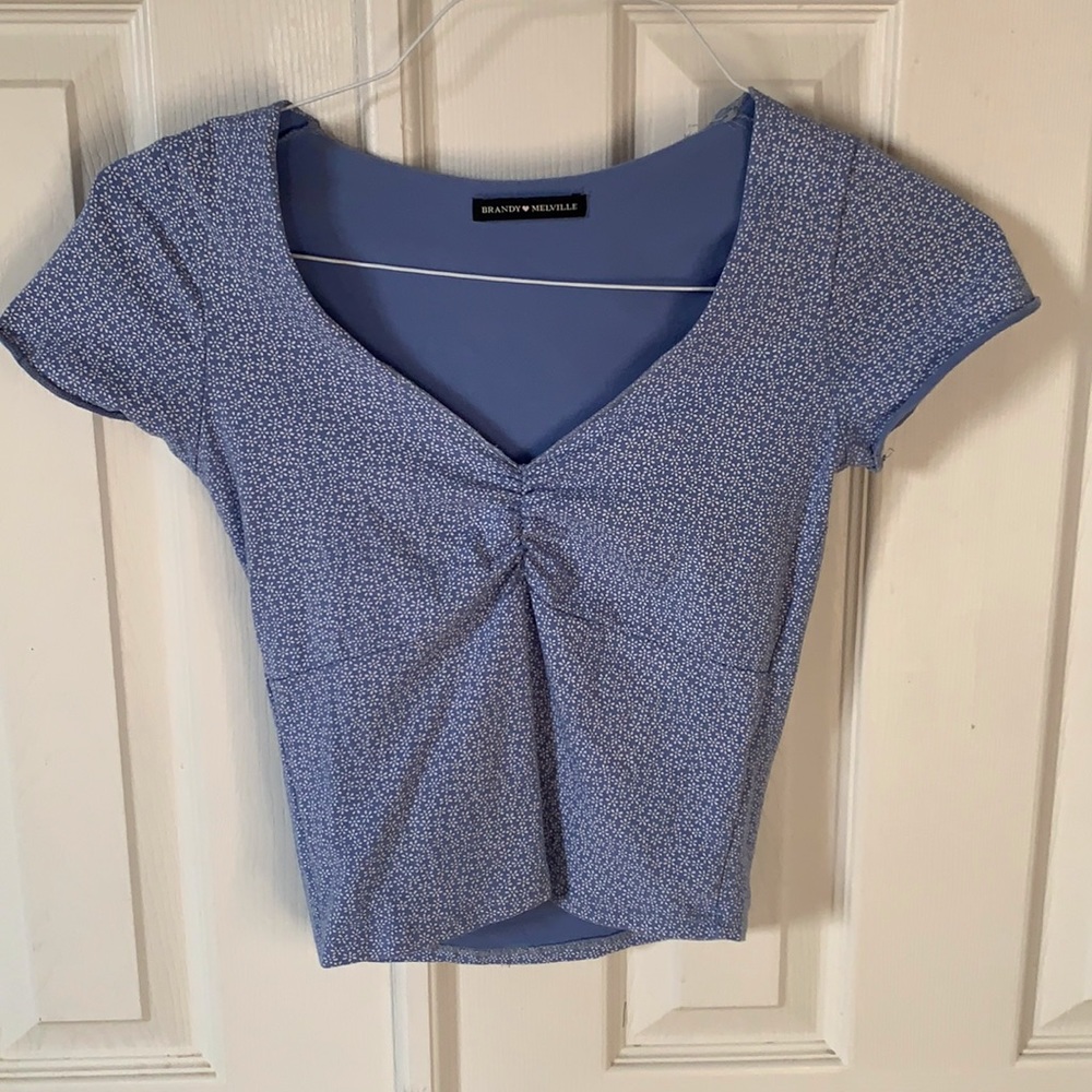 Blue Floral Cinched Crop Top